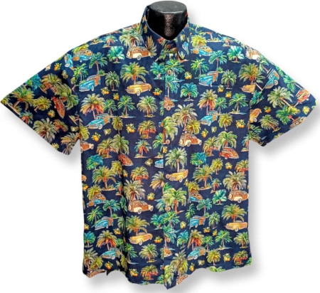 Woodie and Palms Hawaiian Shirt- Made in USA- 100% Cotton